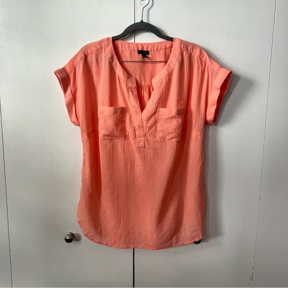 Talbots Gauze Popover Coral Blouse with Short Sleeves Size S - Picture 1 of 6
